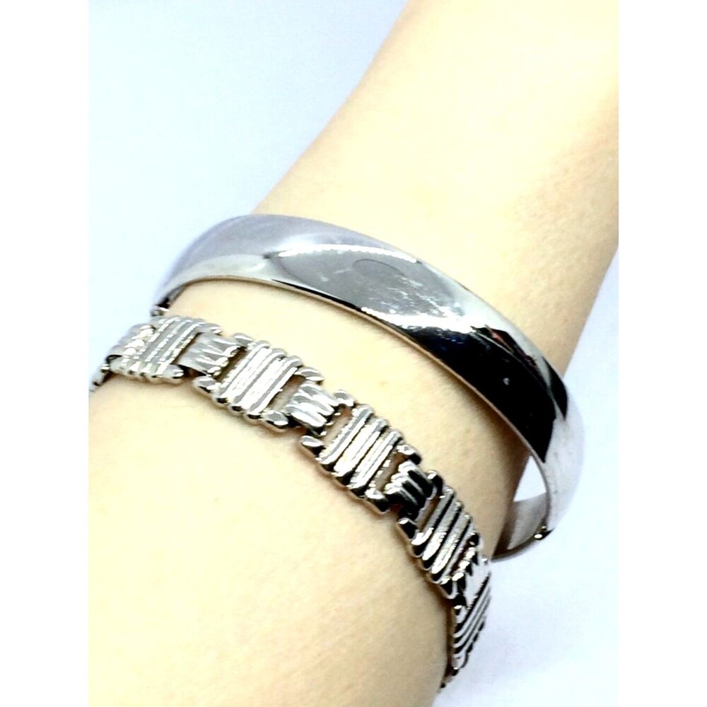 VINTAGE MONET BRACELET Set Silver Tone Link Chain & Hinged Bangle Duo